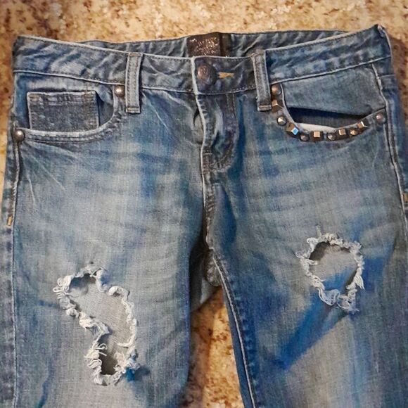 🤠Rerock for Express Skinny Distressed Jeans With Studs Women's Size 2 - Picture 2 of 9
